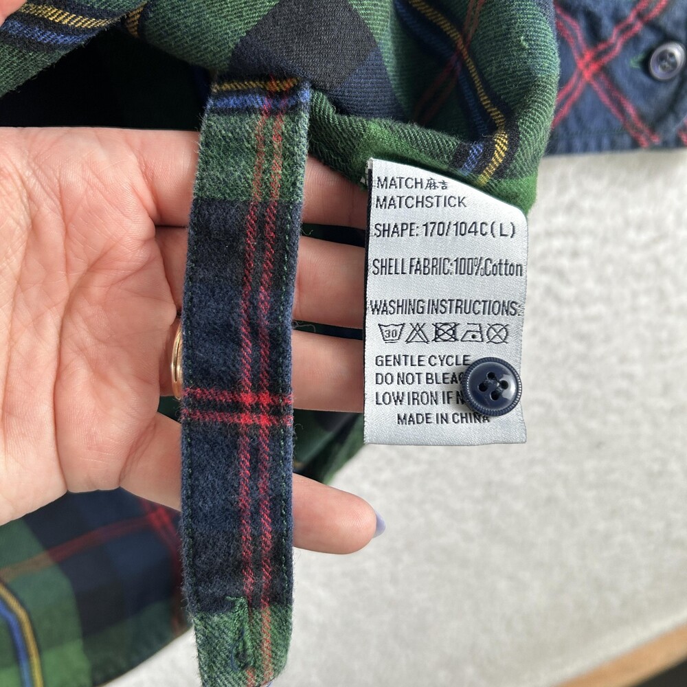 Matchstick Shirt Womens Large Green Navy Plaid Flannel Button Front Long Sleeve - Picture 6 of 13